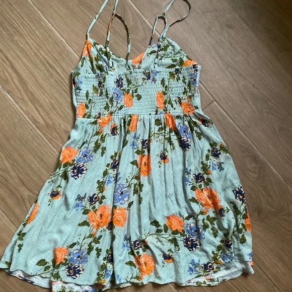 Free People Smocked Light Weight Fit and Flare Strappy Slip Mini Dress - Picture 3 of 4